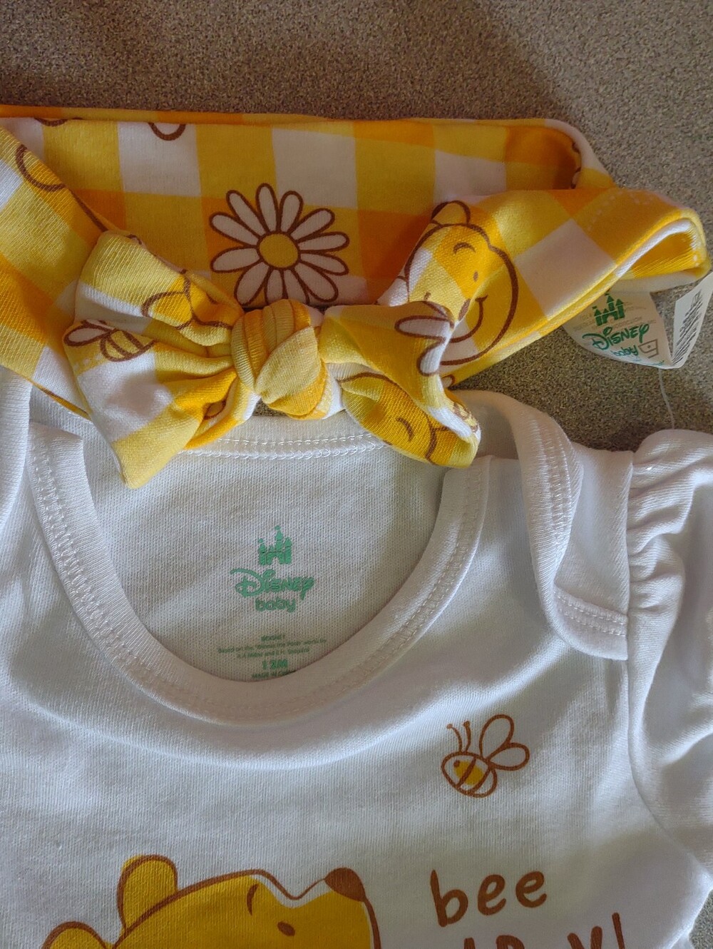 12mo. Winnie Pooh Bee Happy 3 Pc By Disney Baby Set NWT - Picture 5 of 5